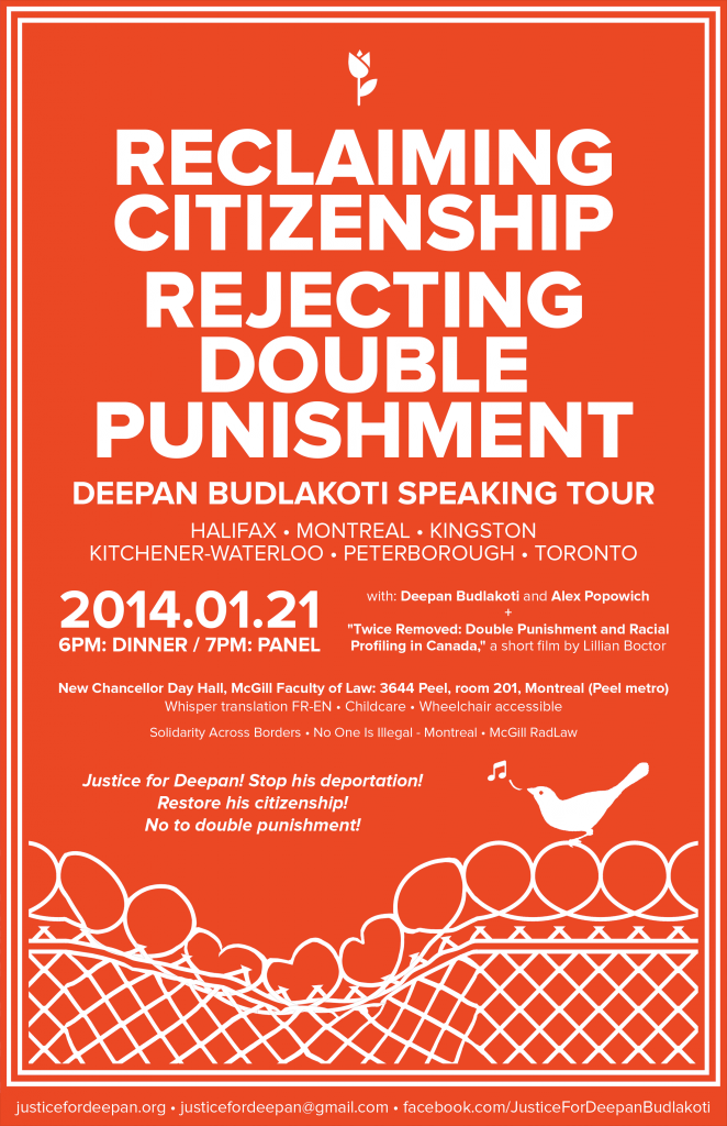 (21 January) Reclaiming citizenship, Resisting double punishment: Deepan Budlakoti Eastern Canada Speaking Tour