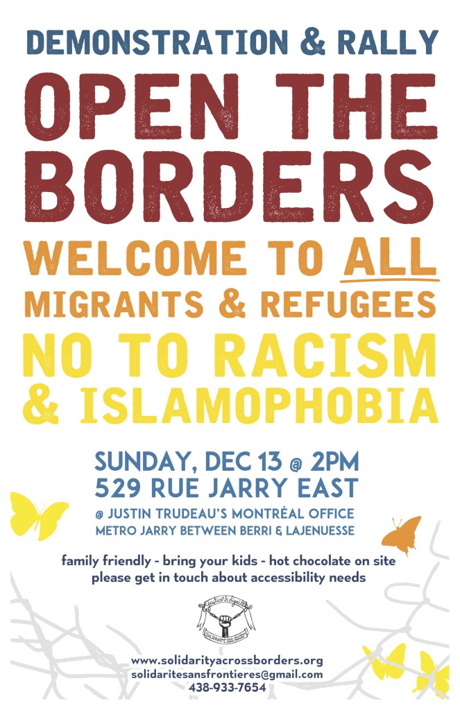 (Demonstration & Rally) Open the Borders! Welcome to ALL refugees and migrants! No to racism and Islamophobia! (December 13)